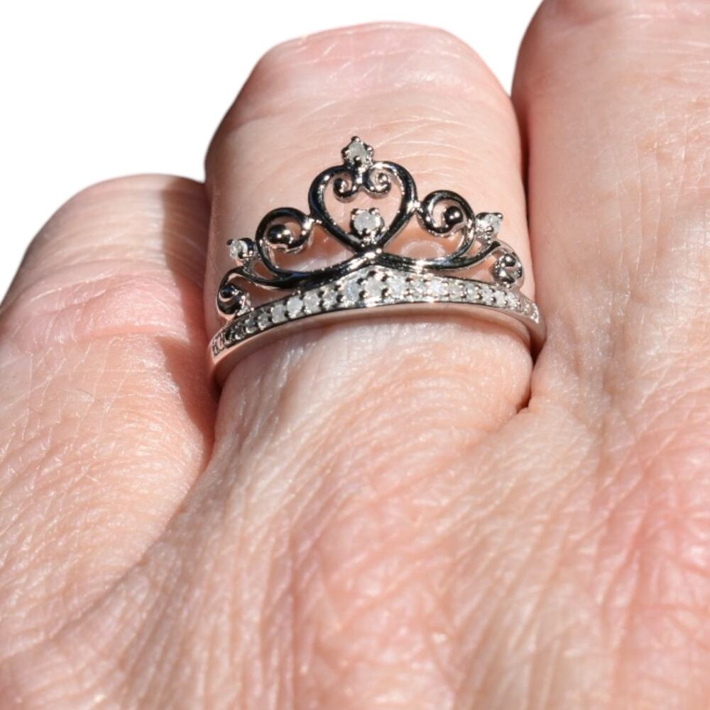 Natural Diamond Crown Ring 925 Sterling Silver US Size 7 Queen Royalty Princess